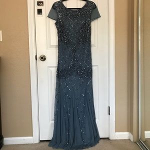 David’s Bridal steel blue dress